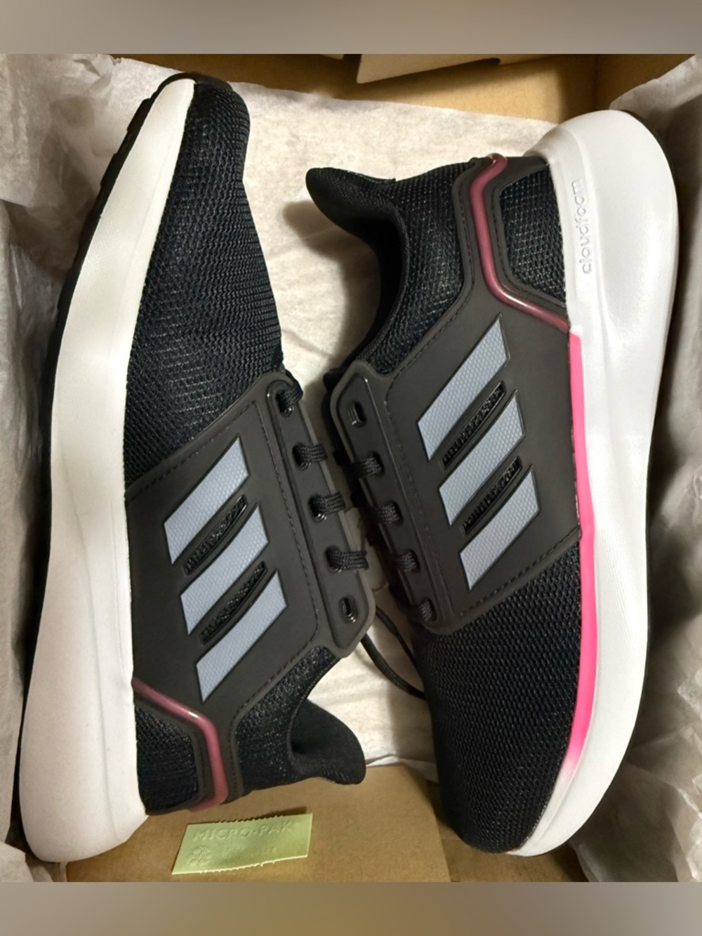 Adidas Women's Black with Pink Accent Athletic Running Sneakers EQ19 RUN - Picture 3 of 3